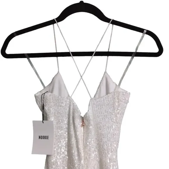 Nookie Supreme Mini White Sequins Bodycon Crisscross Straps Cutout S New - Picture 4 of 13